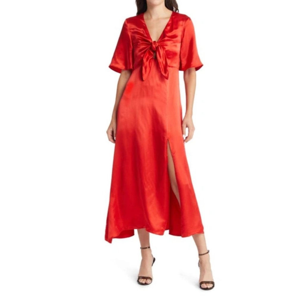 & other stories red silk cutout modi dress size 0